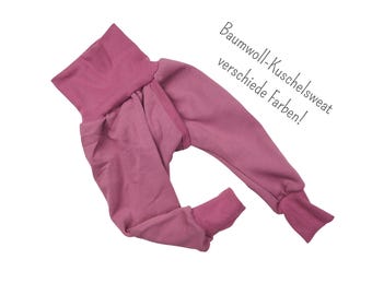 Pantaloni morbidi e morbidi in cotone biologico: pantaloni con spacchi, pantaloni con spacchi, pantaloni per lo svezzamento, senza pannolino, varie taglie