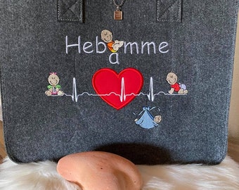 Bestickte Filztasche "Hebamme"