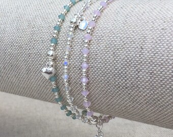 thumbnail image 2 of Jing Jewellery Sterling Silver 925 Beaded Stretch Bracelet With Heart Beads - Handmade, UK 2 of 3
