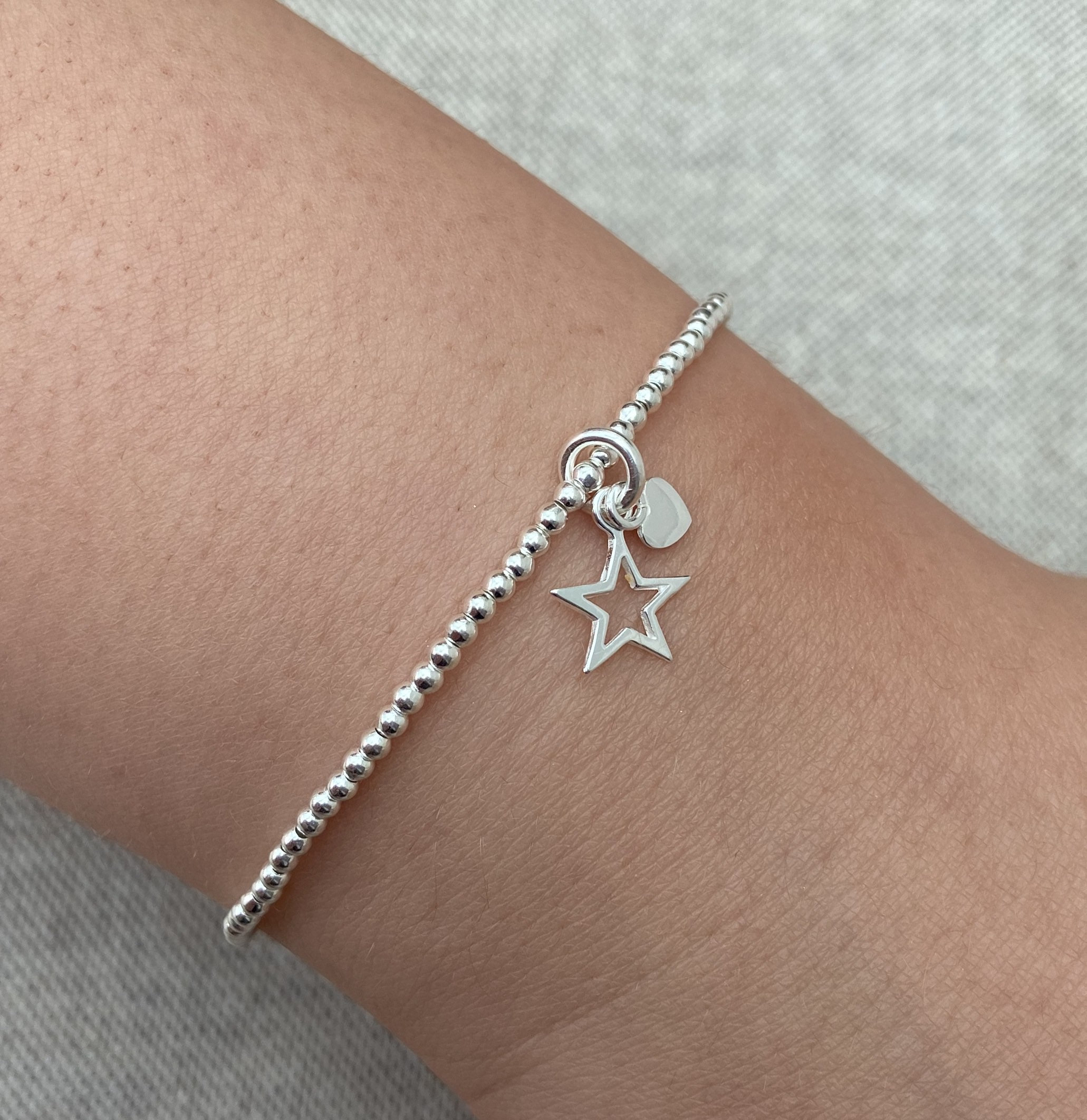 Jing Jewellery Sterling Silver 925 Beaded Stretch Bracelet With Heart Beads - Handmade, UK