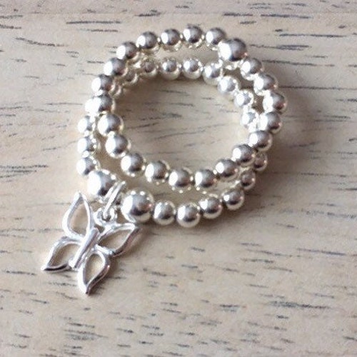 Sterling Silver Beaded Stretch Stacking Rings With Open Heart - Etsy UK