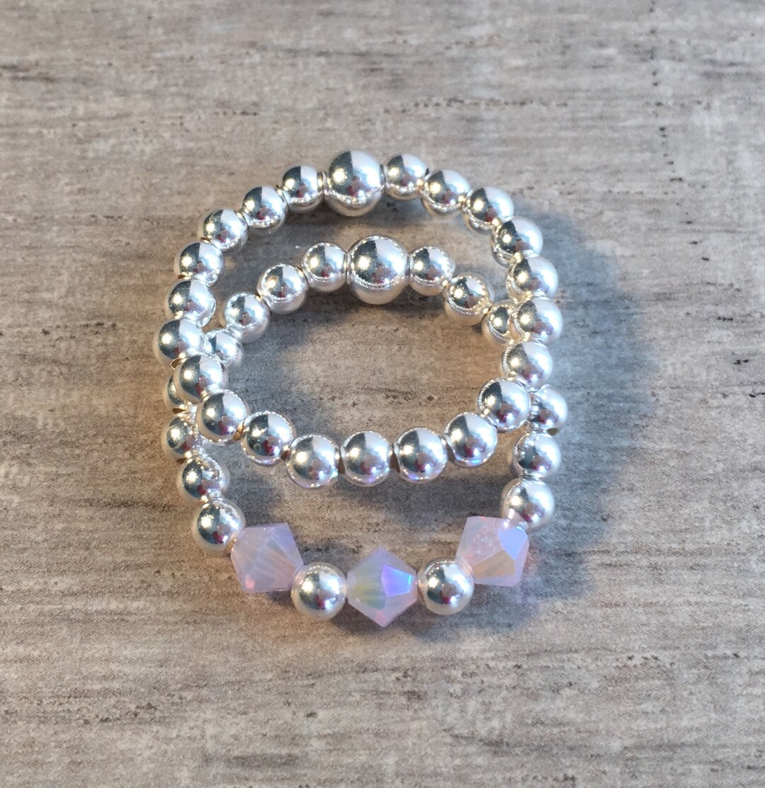 Sterling Silver Beaded Stretch Rings , Lilac Opal Beaded Stacking Rings ...