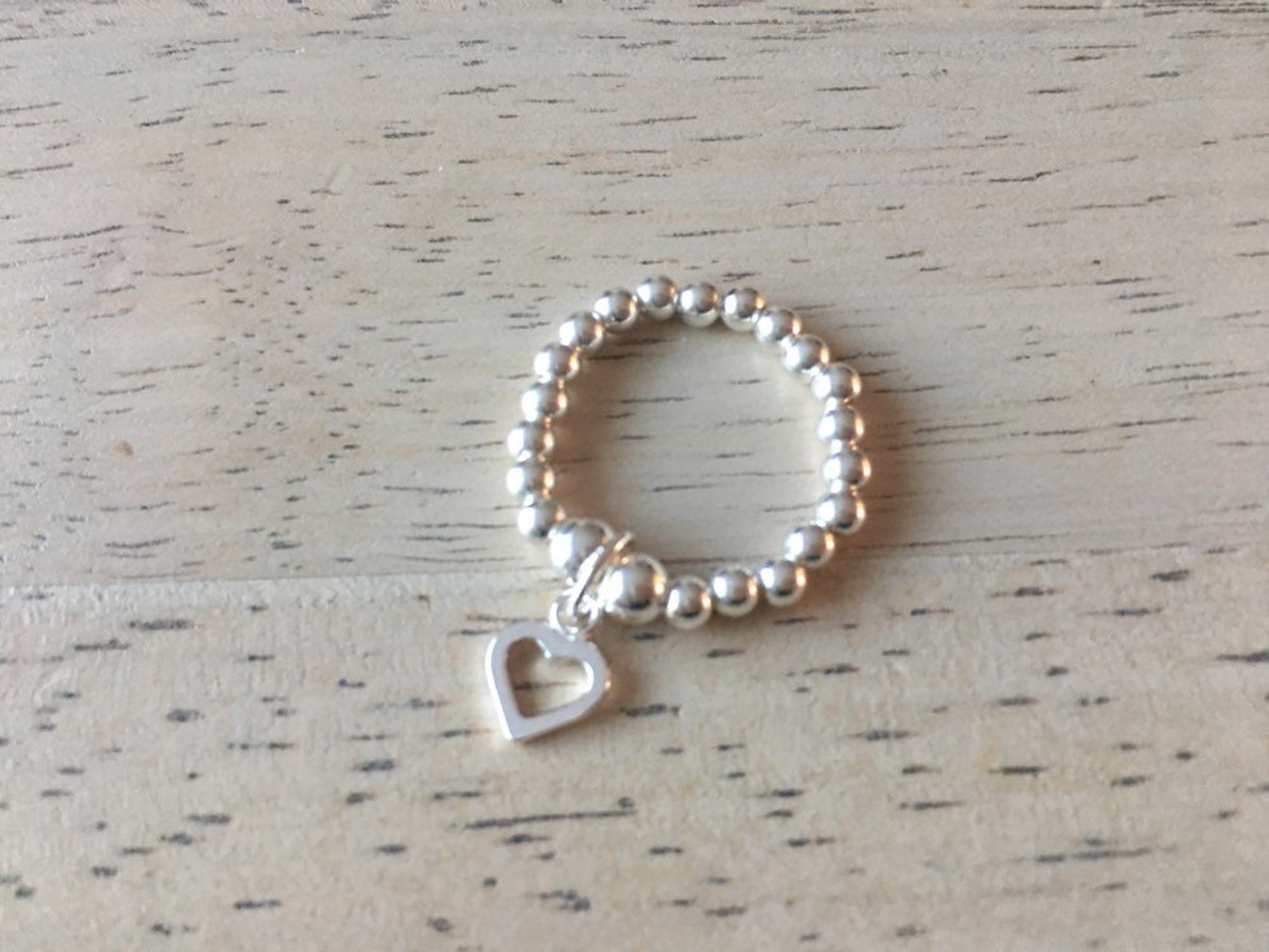 Sterling Silver Beaded Stretch Stacking Rings With Open Heart - Etsy UK