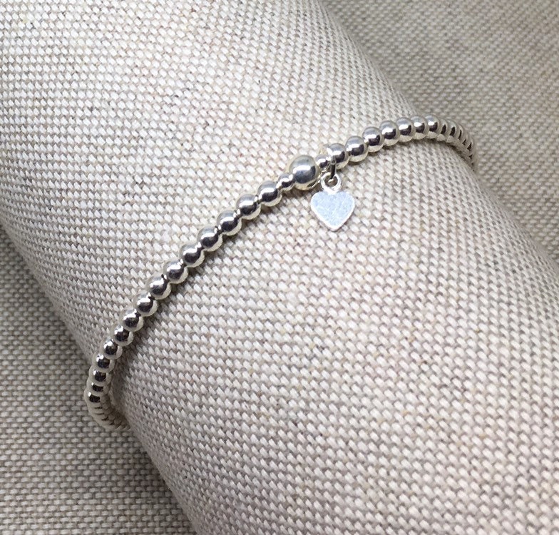 Sterling silver 925 beaded stretch stacking bracelet with oval Etsy