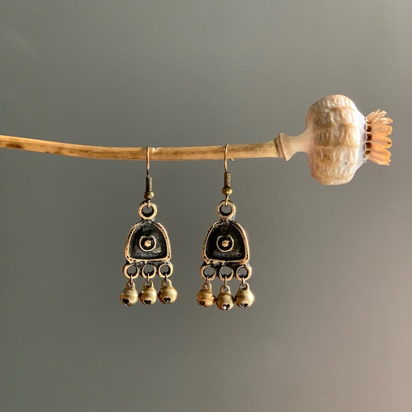 Viking Bell Earrings in Antique Style, Dangle Brass Bells Earrings, Nordic Jewelry, Christmas Gift for Her, Medieval Style