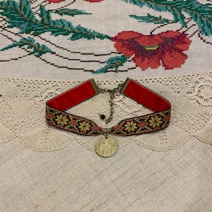 Ukrainian Choker Ukrainian Ethno Dukach Ukraine Choker Embroidery Under Antique dukach Hryvna Coin Pendant Traditional Ukrainian Namysto