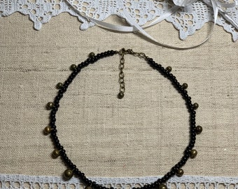 Ukrainian beads Brass bells necklace Black beads rustling necklace Hutsul bead necklace Rustles Antique style Traditional Ukraine Namysto