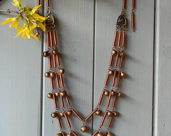 Hutsul Copper Necklace with Brass Bells, Ukrainian Tribal Ethnic Folk Jewelry