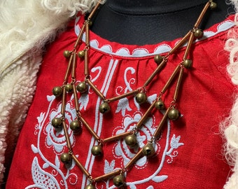 Ukrainian Christmas Bells Necklace Zgarda cooper springs Hutsul jewelry look antique Brass Bells namysto Carpathiane jewelry Christmas gift