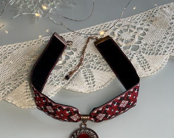 Ukrainische Oster Choker mit Ethno Dukach Stickerei Halskette Geburtstag ethnisches Geschenk für Sie
