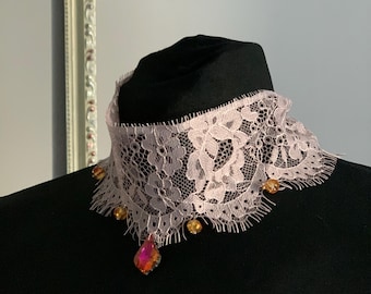 Gargantilla elegante de encaje con perlas rosas, oro rosa de 24 quilates, joyería navideña, romántica, vintage, diamantes de imitación rosa pálido para bodas, regalo para ella.
