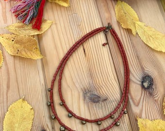 Ukrainian Ceramic Necklace Earring Set, Hutsul Zgharda Bells, Terracotta Namysto