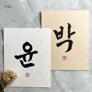 Korean Family Name Wall Art | Korean Surname | Gift for Newborn | Korean Gifts | Original Art | Korean Last Name Sign | Hangul Family Name