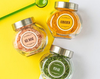 Spice Labels in French with Colour-coding • Waterproof & Oil-Resistant • Round 38mm • 210 Labels • Free Shipping from France/Quebec