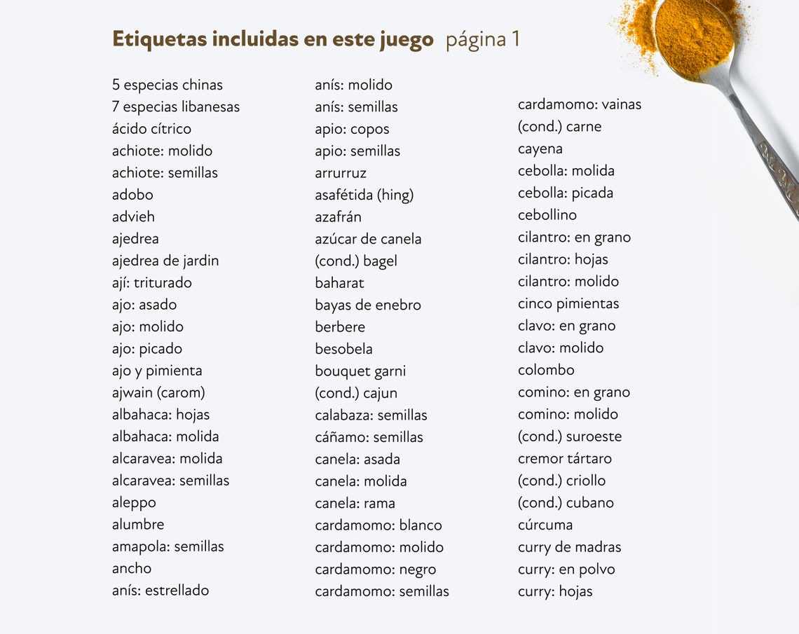 210 Spanish Spice Labels Stickers 38mm 1.5 Preprinted Etsy