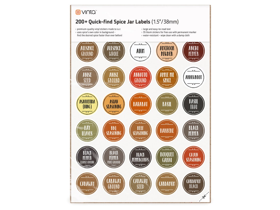 200 Spice Labels Stickers Preprinted Waterproof Round Etsy