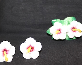 Vintage Hibiscus Brooch & Earrings Set | Tropical Enamel Floral Jewelry
