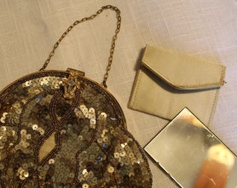 Art Deco Sequin Evening Bag | 1920s Beaded Flapper Clutch with Mirror
