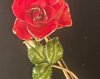 Signed Weiss Vintage Enamel Rose Brooch | Mid Century Floral Pin Valentine Gift
