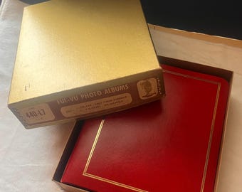 Album photo vintage Ful-Vu : cuir de veau rouge RussHide, bordure dorée (7x5)