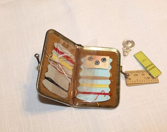 Vintage Travel Sewing Kit | Mid-Century Metal Case Mending Notions
