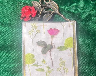 Ornement de cadre photo rose GCI vintage - Cadre floral en métal avec roses rouges - Mini cadre photo souvenir - Décoration de chalet romantique