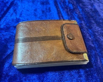 Vintage Brown Leather Accordion Photo Wallet – Snap Closure Mini Album, Travel Organizer