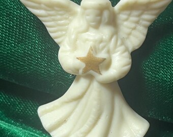 Broche vintage ange Lenox - Porcelaine ivoire avec étoile dorée - Bijoux de Noël