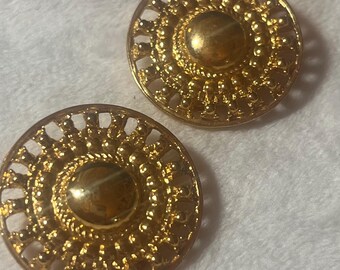 Vintage Sarah Coventry Clip On Earrings, Matching Gold Tone Openwork Sunburst Earrings, Signed Vintage Costume Jewelry