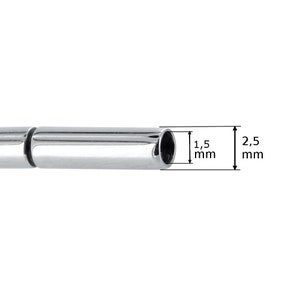 May include: A silver metal tube with a 1.5 mm inner diameter and a 2.5 mm outer diameter.