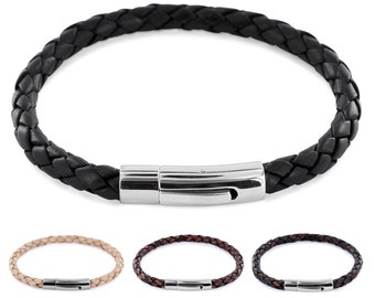 AURORIS genuine leather bracelet braided 5 mm with lever pressure clasp made of stainless steel, color selectable