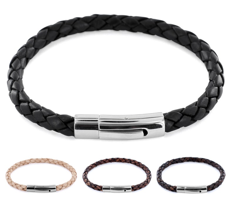 Bracelet AURORIS en cuir véritable tressé 5 mm avec fermoir à levier en acier inoxydable, couleur au choix image 1