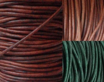 AURORIS 10m Lederband pflanzlich gegerbt rund Farbe (antik-braun/antik-smaragdgrün/antik-hellbraun) und Durchmesser wählbar