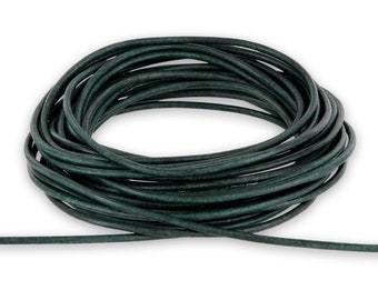 0.65 EUR/meter AURORIS 10 m leather cord, round 1 mm, antique emerald green