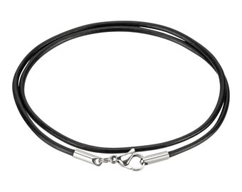 AURORIS genuine leather chain 2 mm with snap fastener without connecting ring made of stainless steel color selectable