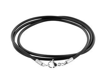 Bracelet AURORIS en caoutchouc noir épaisseur 2 mm avec fermoir mousqueton en acier inoxydable longueur sélectionnable