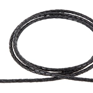 May include: Black braided leather cord, a thick, woven cord for jewelry making or crafting.