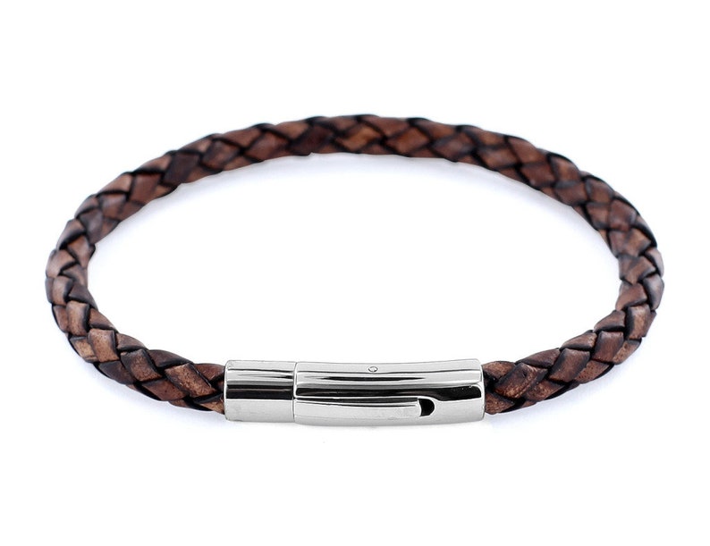 Bracelet AURORIS en cuir véritable tressé 5 mm avec fermoir à levier en acier inoxydable, couleur au choix image 2