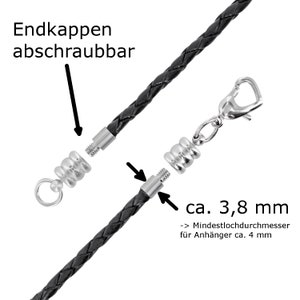 Auroris Echtleder Kette geflochten 3mm schwarz mit schraubbarem Karabinerverschluss aus Edelstahl Länge wählbar Bild 3