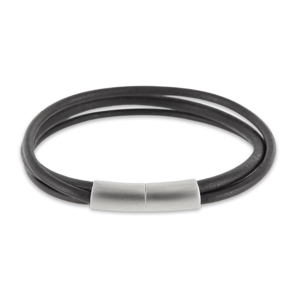 Auroris 3-Strang Echtleder-Armband Magnetverschluss aus Edelstahl mit matt-Optik - Farbe/Länge wählbar