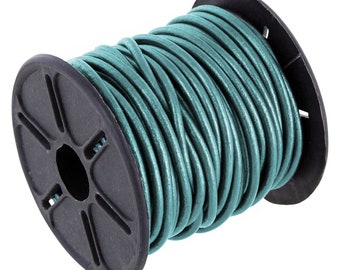 0.75 EUR/meter AURORIS 10 m roll of leather cord, round, 2 mm aquamarine