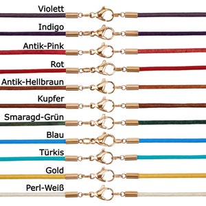 AURORIS Coloured genuine leather chain with stainless steel snap fastener in rose, 11 different colours to choose from, thickness 2 mm image 4