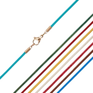 AURORIS Coloured genuine leather chain with stainless steel snap fastener in rose, 11 different colours to choose from, thickness 2 mm