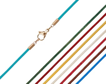 AURORIS Coloured genuine leather chain with stainless steel snap fastener in rose, 11 different colours to choose from, thickness 2 mm