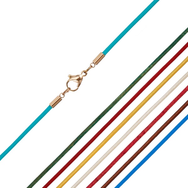 AURORIS Farbige Echtleder Kette mit Karabinerverschluss aus Edelstahl in Rosé, 11 verschiedene Farben zur Auswahl, Dicke 2mm