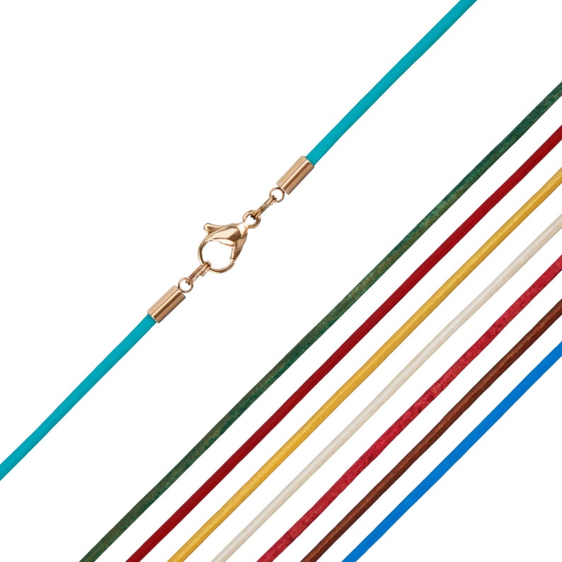 AURORIS Coloured genuine leather chain with stainless steel snap fastener in rose, 11 different colours to choose from, thickness 2 mm image 1