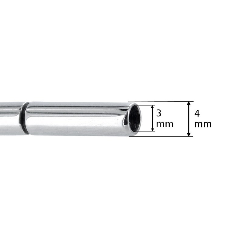 May include: A silver metal tube with a 3 mm diameter and a 4 mm length.