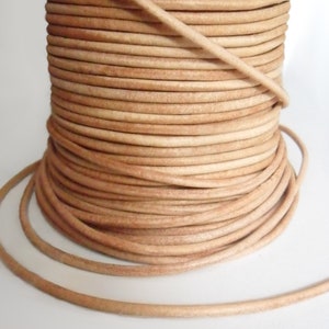 AURORIS 2 Meter Lederband rund Echtleder pflanzlich gegerbtes Rindsleder Farbe und Duchmesser wählbar natur (ungefärbt)