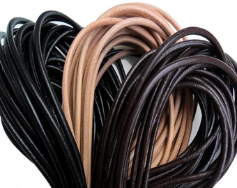 AURORIS 5 Meter Round Leather Cord Genuine Leather Vegetable Tanned Cowhide Leather Color and Diameter Selectable