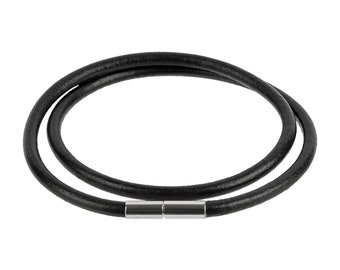 AURORIS real leather chain black Thickness 4 mm with tunnel rotary clasp made of stainless steel Length selectable